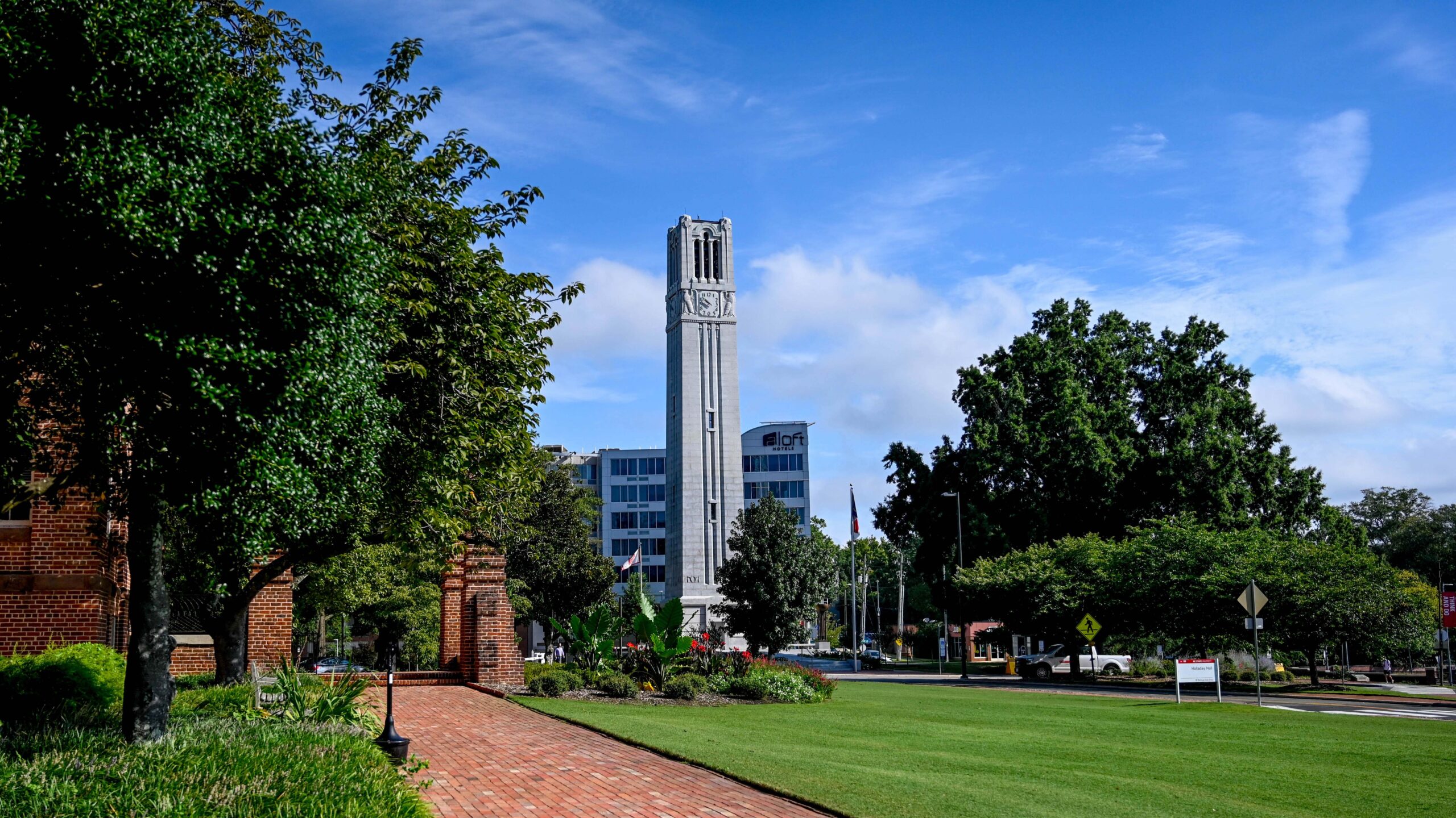 A view of the belltower from Holladay Hall